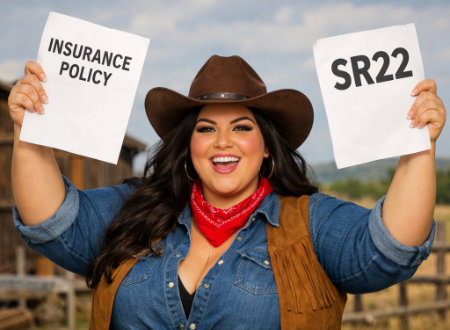 cowgirl holding insurance policy and sr22 image generated with ChatGPT AI